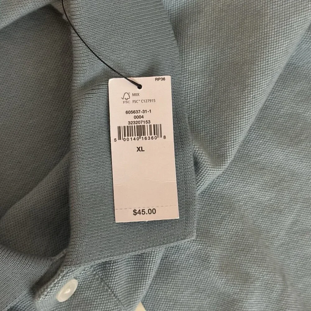 Banana Republic Pique Polo Shirt Slim Fit Blue Organic Cotton‎ Sz XL NWT Preppy